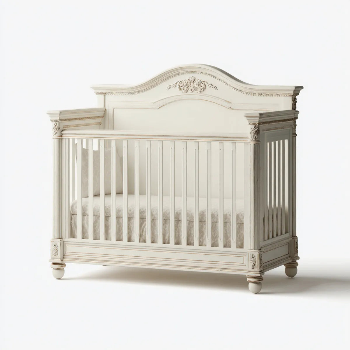 Lit bébé à barreaux rectangulaire ivoire 140 x 70 cm en bois massif