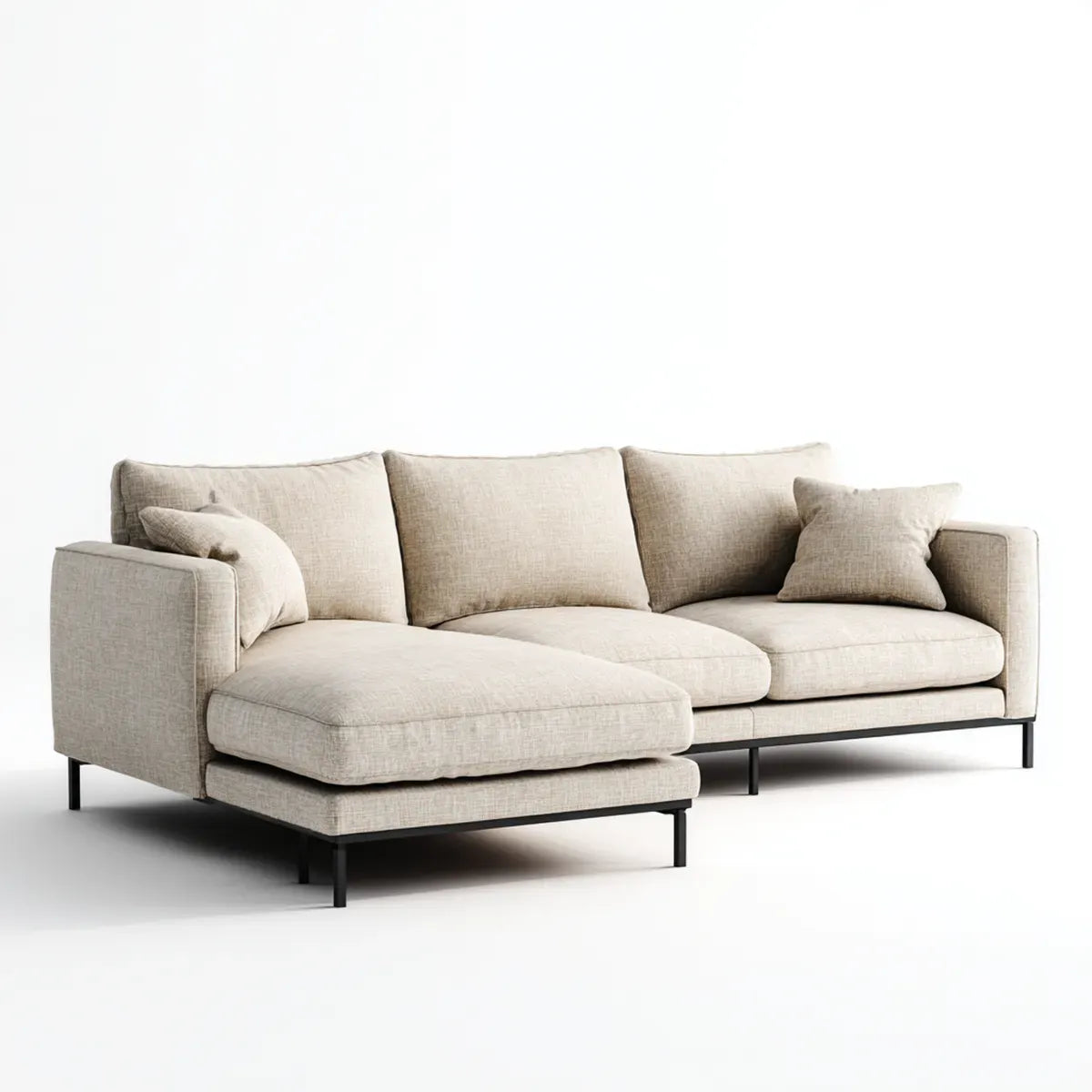 Canapé d'angle 4 places avec méridienne gauche beige en polyester forme L 290 x 165 x 85 cm