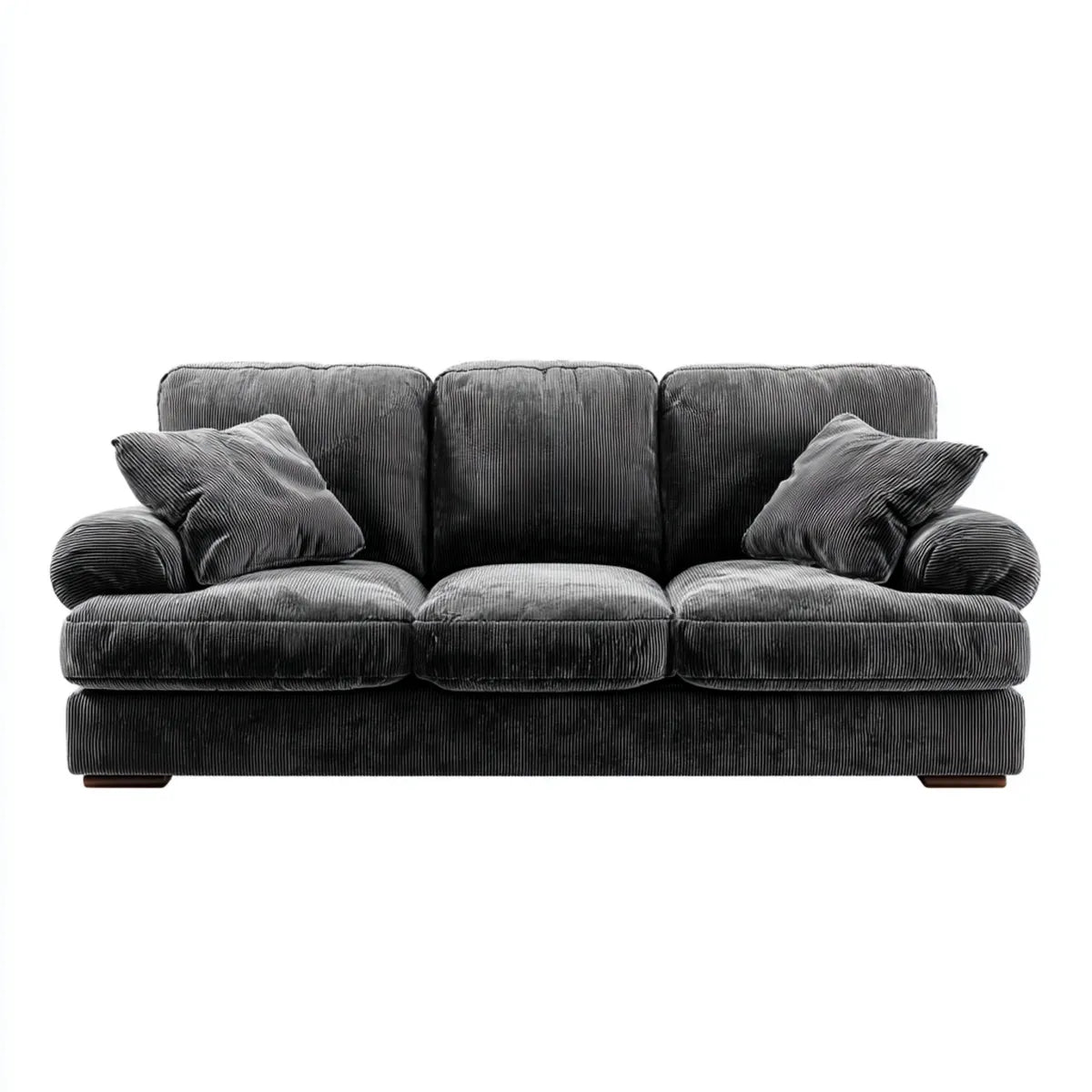 Canapé droit 3 places anthracite en velours côtelé polyester 220 x 95 x 88 cm