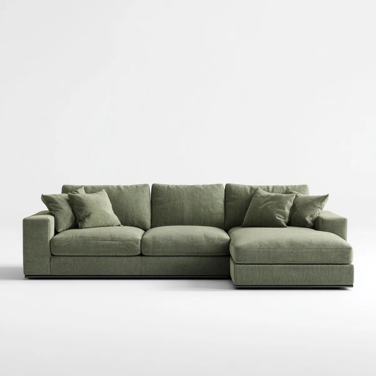 Canapé d’angle 3 places vert olive en velours côtelé polyester avec méridienne droite 280 x 160 x 85 cm