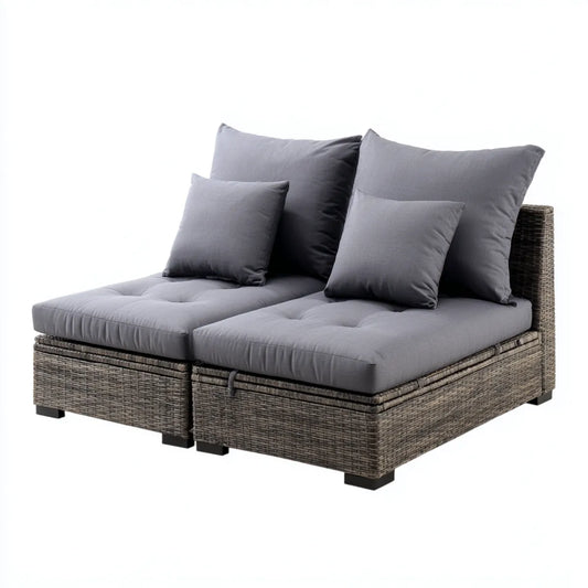 Canapé de jardin 2 places modulable gris anthracite 140 x 70 x 60 cm en résine tressée PE rectangulaire