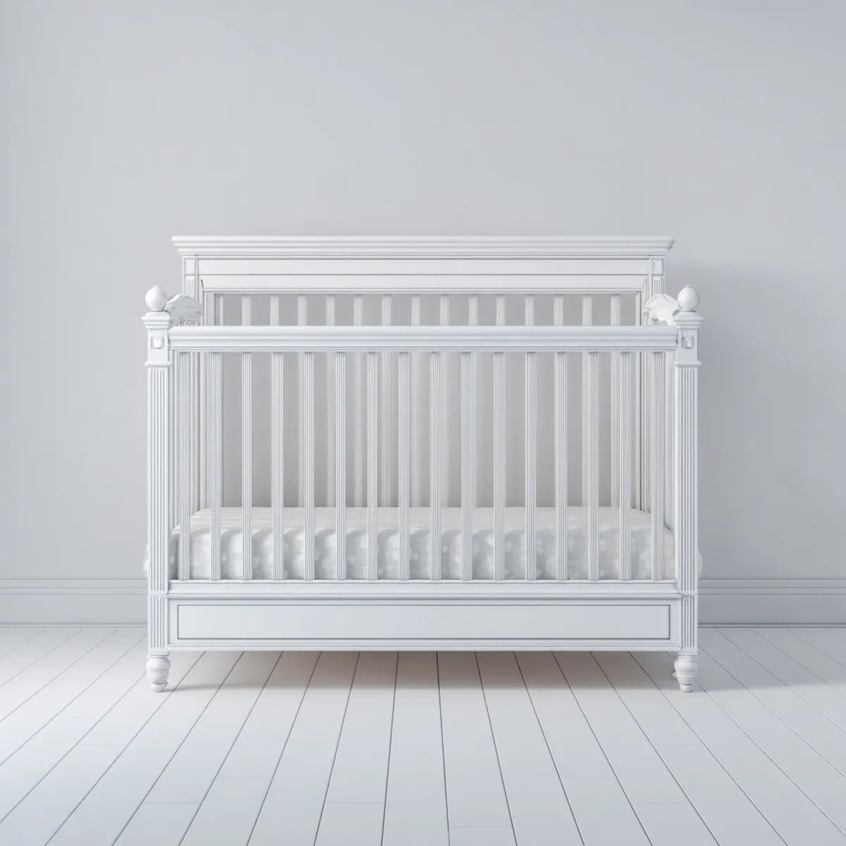Lit bébé à barreaux blanc en bois massif 120 x 60 cm rectangulaire