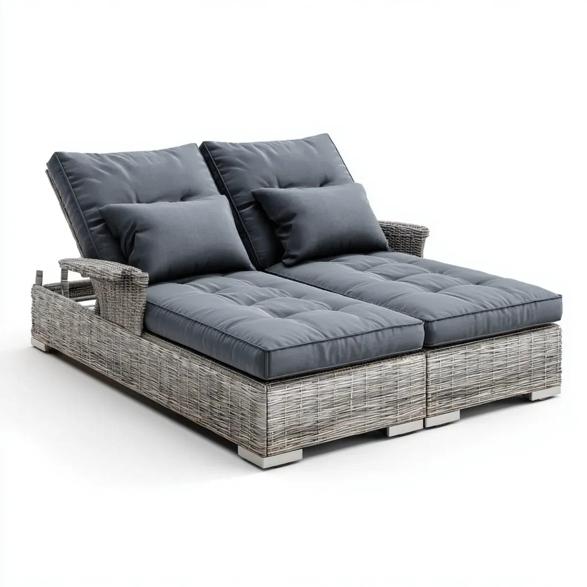 Bain de soleil double inclinable gris anthracite en résine tressée PE rectangulaire 160 x 200 x 70 cm
