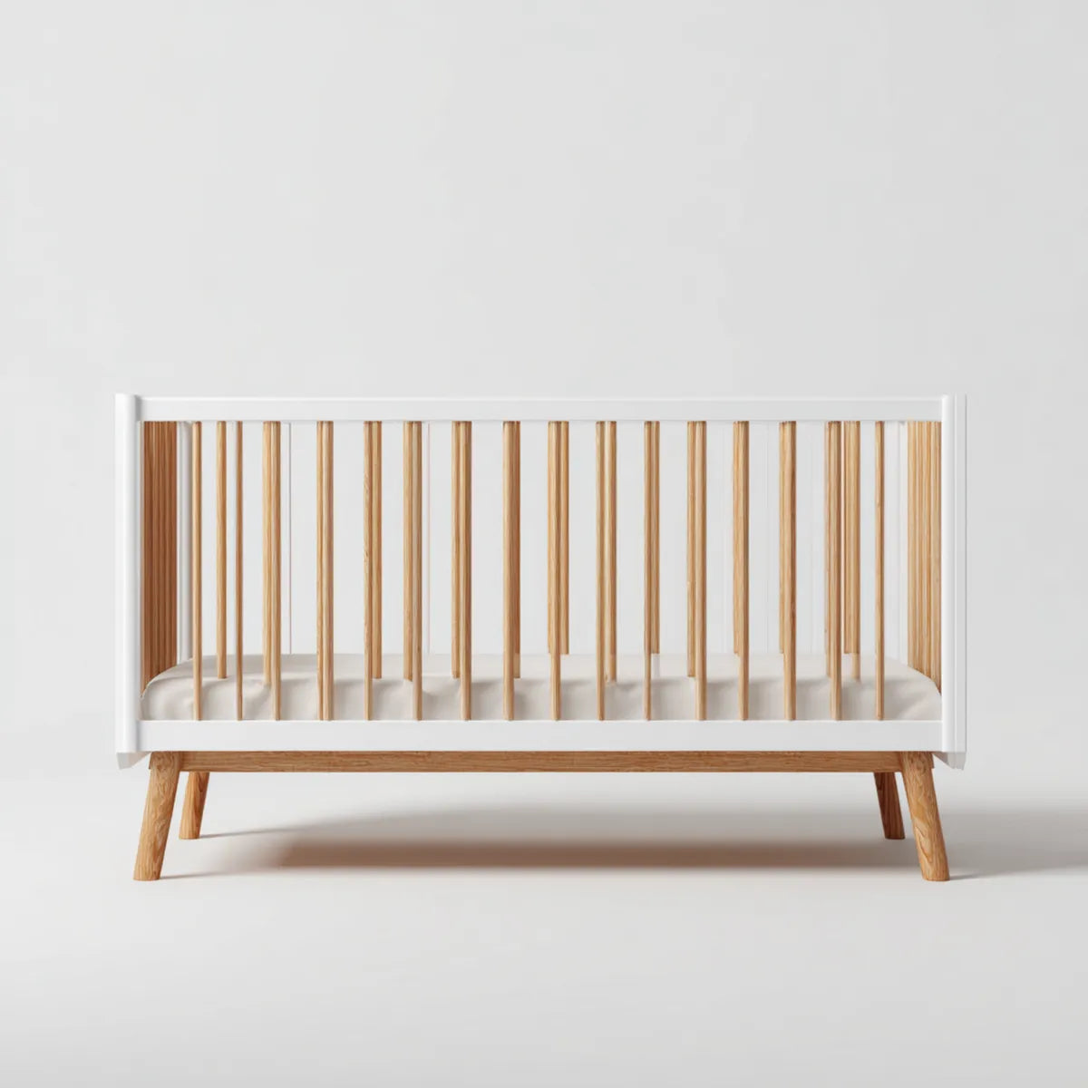 Lit bébé à barreaux blanc et bois naturel en hêtre massif 120 x 60 cm