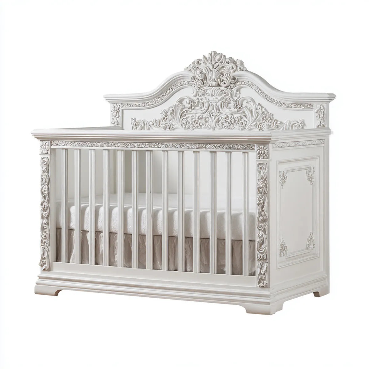 Lit bébé à barreaux blanc 140 x 70 cm en MDF et hêtre massif rectangulaire