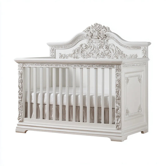 Lit bébé à barreaux blanc 140 x 70 cm en MDF et hêtre massif rectangulaire