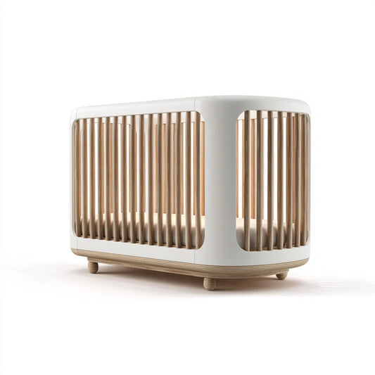 Lit bébé à barreaux blanc et bois naturel 120 x 60 cm en hêtre massif rectangulaire