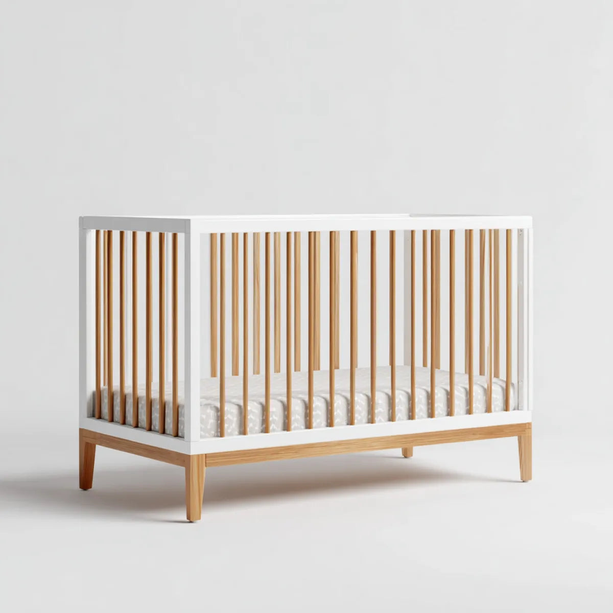 Lit bébé à barreaux blanc et bois naturel en hêtre massif 120 x 60 cm rectangulaire