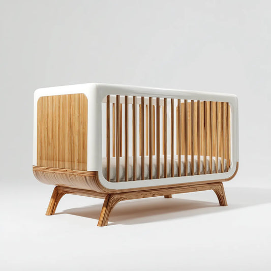 Lit bébé à barreaux blanc et naturel 120 x 60 cm en bambou et bois massif