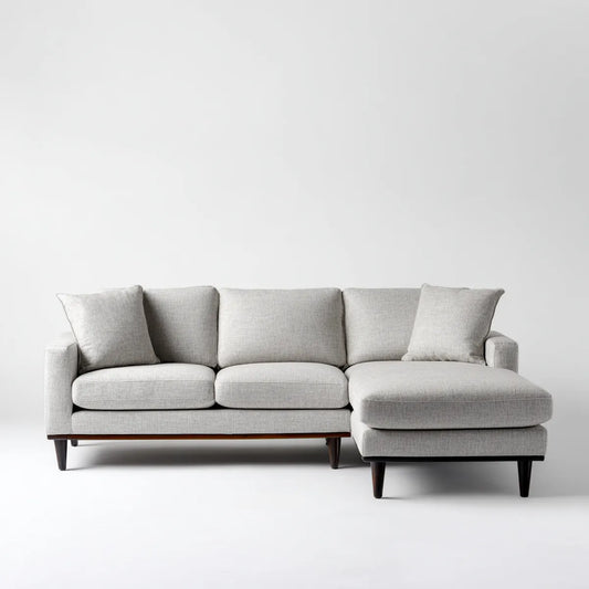 Canapé d'angle 3 places avec méridienne droite gris clair 250 x 160 cm en polyester forme en L