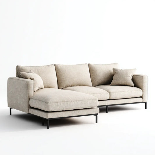 Canapé d'angle 4 places avec méridienne gauche beige en polyester forme L 290 x 165 x 85 cm
