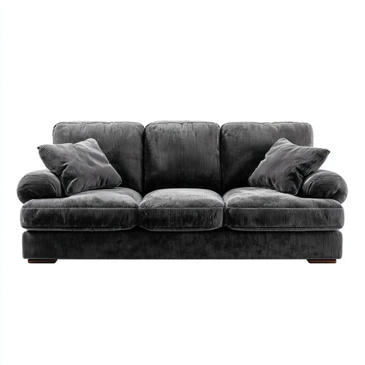 Canapé droit 3 places anthracite en velours côtelé polyester 220 x 95 x 88 cm