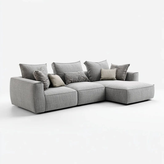 Canapé d’angle 3 places gris avec méridienne droite en polyester 280 x 160 x 85 cm