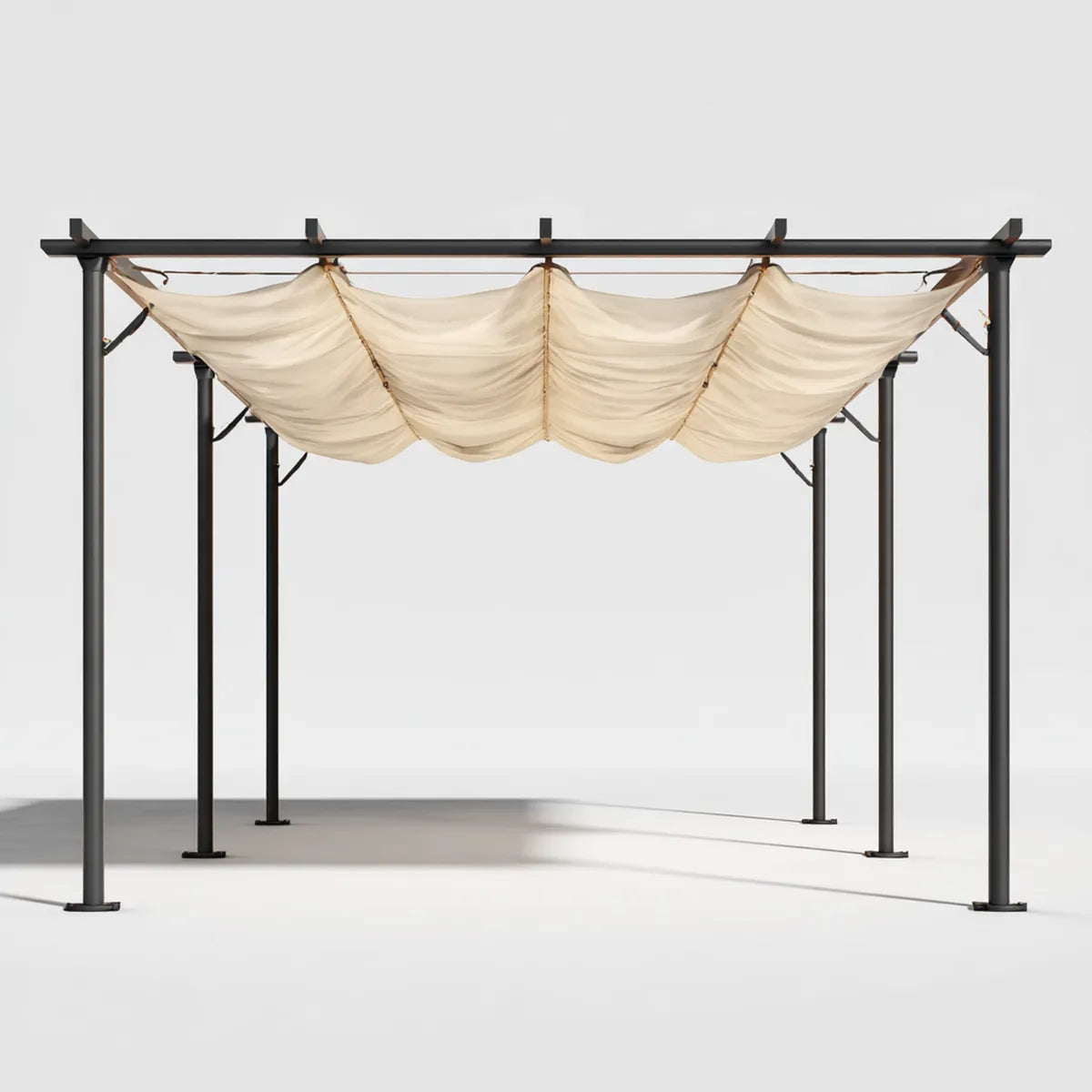 Pergola de jardin rectangulaire noire et beige 600 x 300 x 230 cm en acier avec toile en polyester