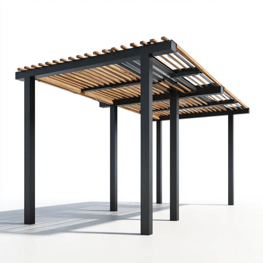 Pergola de jardin autoportante noire 600 x 300 x 250 cm en aluminium rectangulaire avec lames effet bois